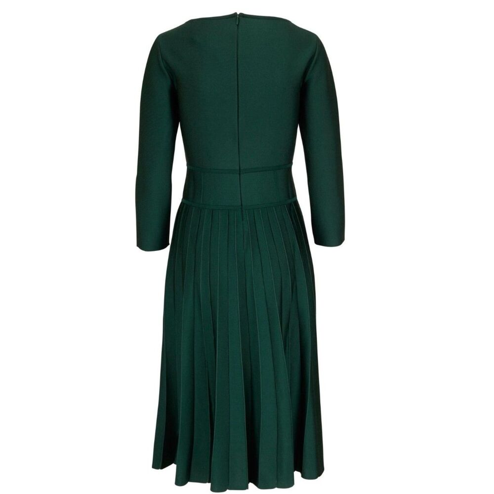 $2390 Carolina Herrera Corset-Waist Pleated Midi Dress Size: L - Picture 2 of 13